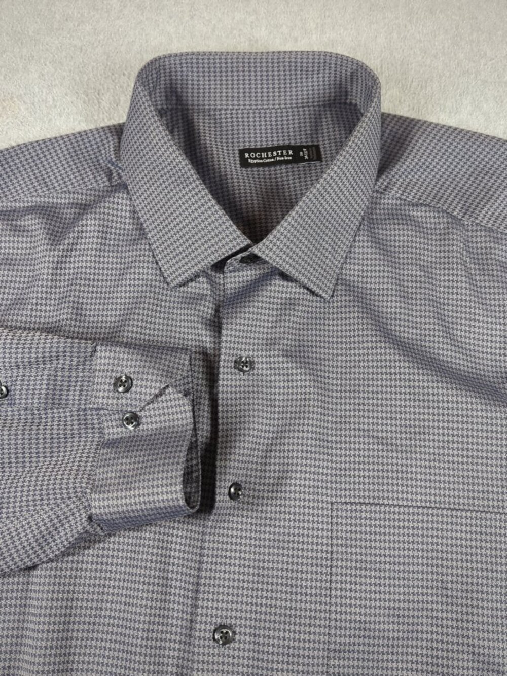 Rochester Dress Shirt Men's 20 36/37T Gray Houndstooth Long Sleeve Button Up